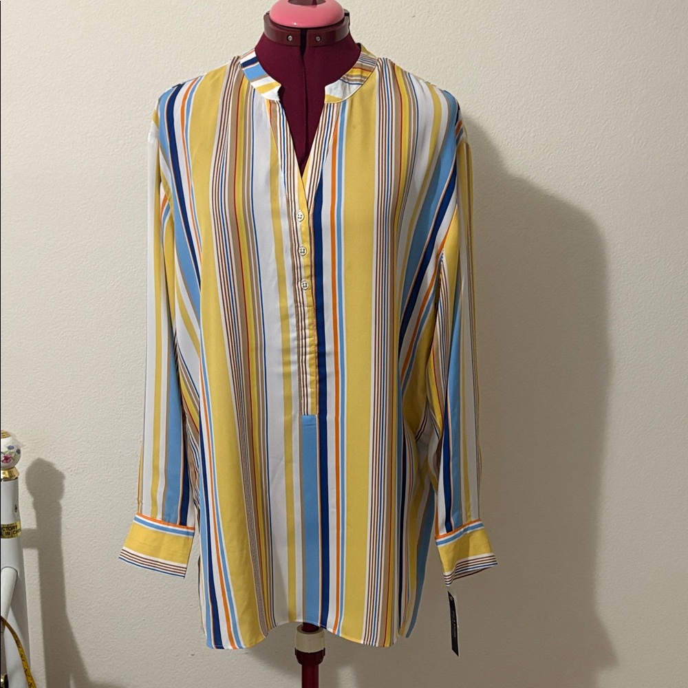 New with Tag Zac & Rachel striped Medium tunic multicolored blouse long sleeves